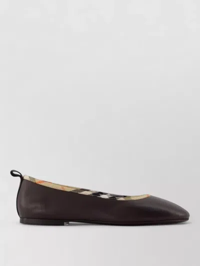 Burberry Robin 05 Ballerinas Leather Check Trim In Brown