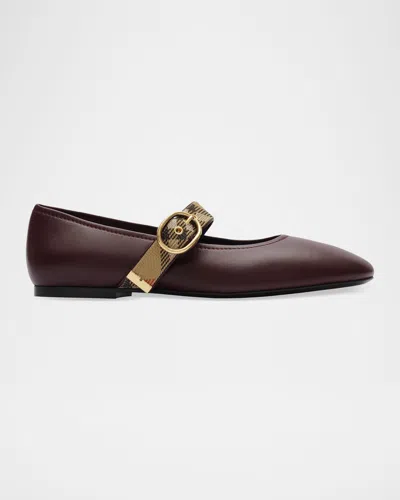 Burberry Robin Leather Check Mary Jane Ballerina Flats In Blue