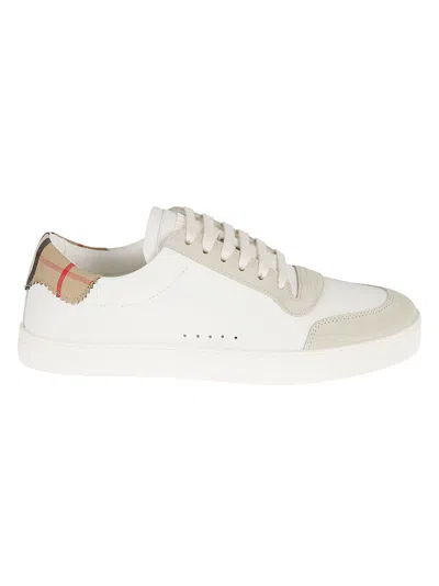 Burberry Check Print Lace-up Leather Sneakers In White