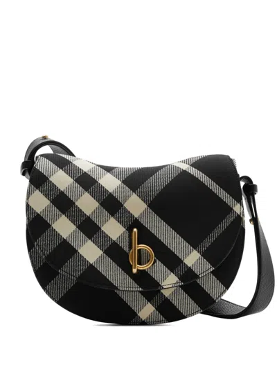 Burberry Rocking Horse Medium Check Crossbody Bag In Black