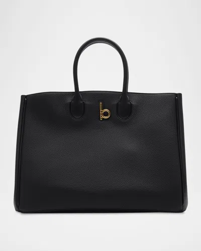 Burberry Rocking Horse Large Leather Tote Bag In Black