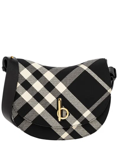 Burberry Embroidered Polyester Blend Medium Rocking Horse Shoulder Bag In Black