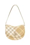 Burberry Womens Flax Rocking Horse Checked Wool-blend Shoulder Bag In Pink