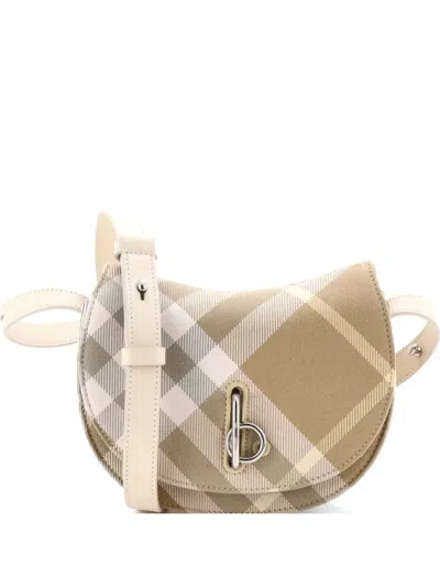 Pre-owned Burberry Rocking Horse Shoulder Bag Check Jacquard With Leather Mini Crossbody Bag In Neutral