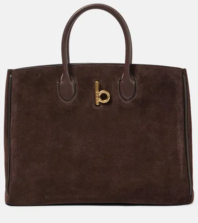 Burberry Womens Rocking Horse Suede Tote Bag Dark Brown