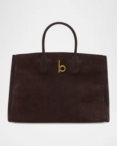 Burberry Rocking Horse Suede Tote Bag In Dark Brown