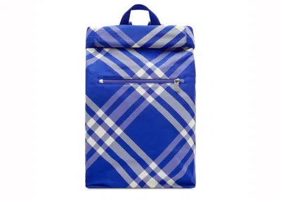 Pre-owned Burberry Roll Jacquard Checked Backpack In Blue/white