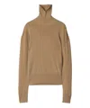 Burberry High-neck Wool Sweater With Logo Intarsia In Beige