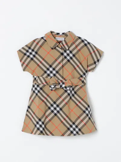 Burberry Beige Dress For Baby Girl With Vintage Check