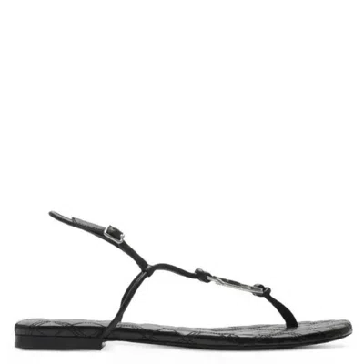 Burberry Ronda Leather Thong Sandals In Black
