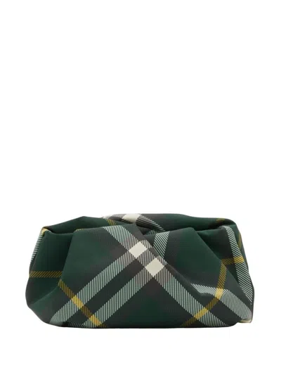 Burberry Rose Checkered Ruched Clutch Bag In Green