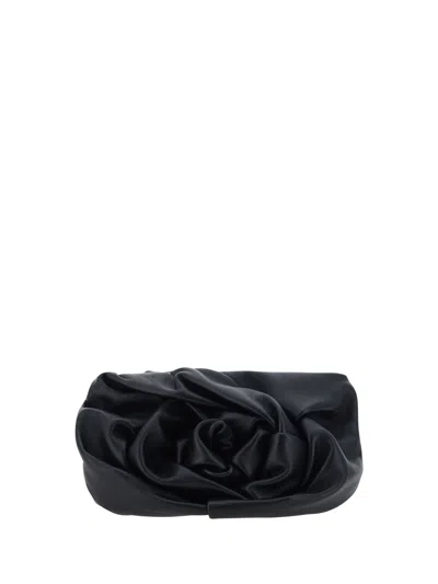 BURBERRY BLACK NAPPA LEATHER ROSE CLUTCH