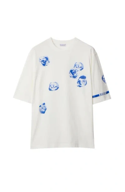 Burberry Rose-print Cotton T-shirt In White