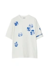 Burberry Rose-print Logo-stripe Short-sleeve T-shirt In Rain