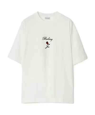 BURBERRY BURBERRY FLORAL EMBROIDERED CREWNECK T-SHIRT