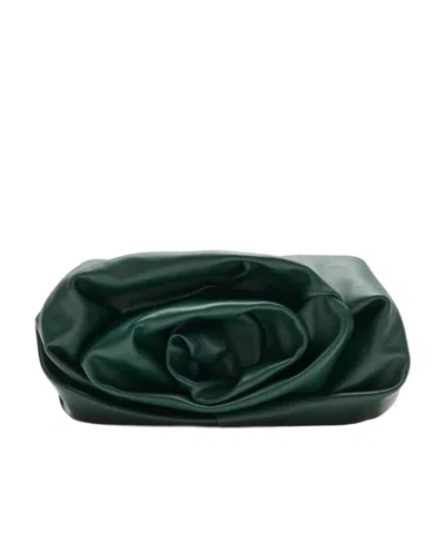 Burberry Rose Draped Leather Clutch Bag In Green