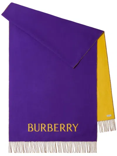 Burberry Rose-print Cashmere Scarf In Purple