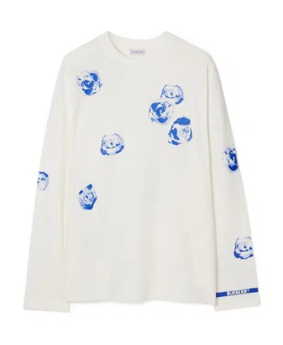 Burberry Rose-print Cotton T-shirt In White