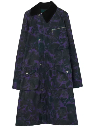 Burberry Rose Print Cotton Car Coat In Vine