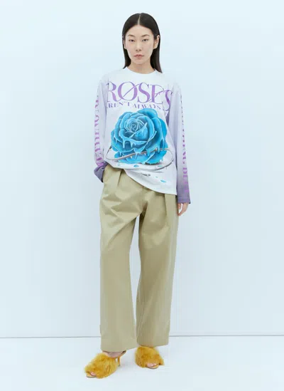 Burberry Rose Print Long Sleeve T-shirt In Blue
