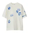 Burberry Rose-print Logo-stripe Short-sleeve T-shirt In White
