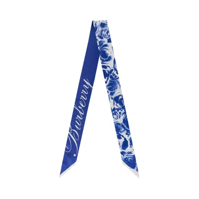 Pre-owned Burberry Rose Printed Silk Scarf 'blue/white' | Women's Size Onesize