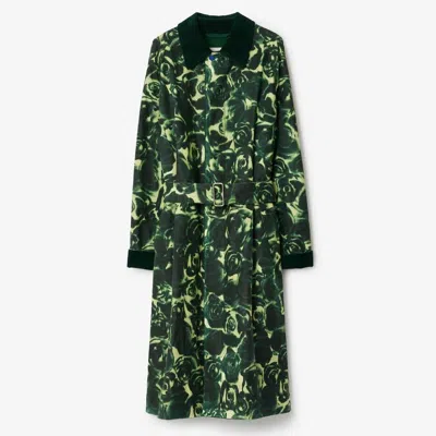 Burberry Rose Print Cotton Long Coat In Ivy