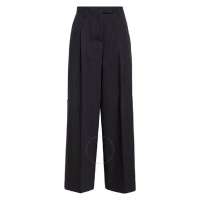Burberry Wide Leg Pinstrip Wool Trousers