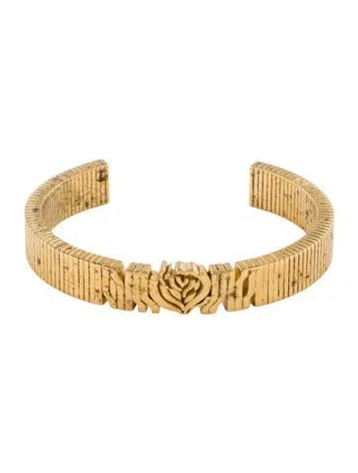 Pre-owned Burberry Rose-motif Engraved Cuff Bracelet, 6" In Multi