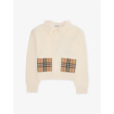 Burberry Kids' Rothwell Collared Check-pocket Cardigan 4-14 Years Ivory In Multi