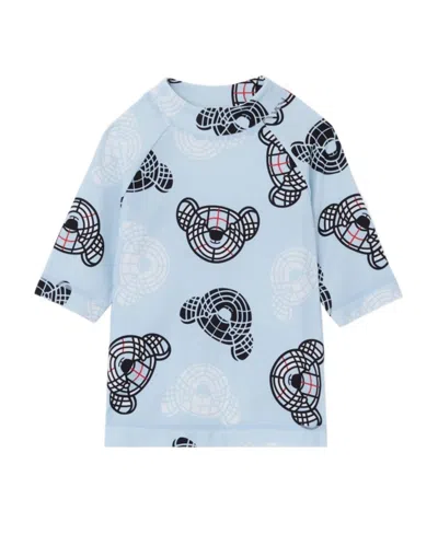 Burberry Round Collar Pattern Printed Swimsuit In Blue