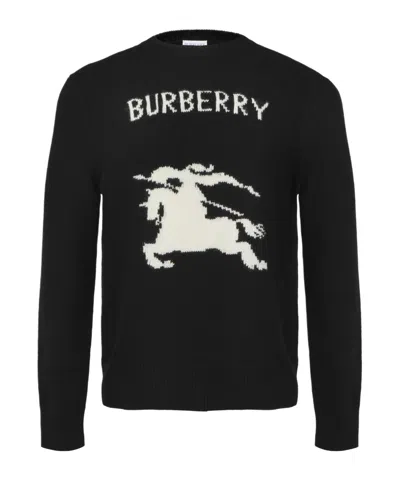 Burberry Cotton Sweater With Ekd Embroidery In Black