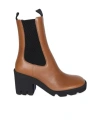 Burberry Leather Boots With High Block Heel In Brown