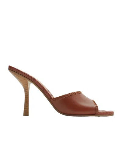 Burberry Round Toe High Heel Sandals In Chestnut