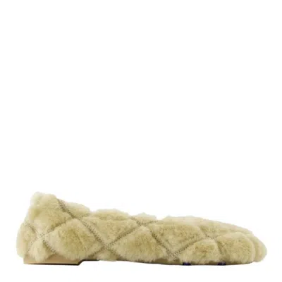 Burberry Round Toe Shearling Ballerina Flats In Neutral