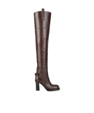 Burberry Round-toe Tall Leather Boots In Brown