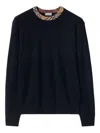 Burberry Crew Neck Knitwear With Distinctive Patterned Collar In Blue