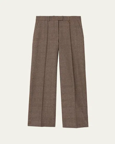 Burberry Rozalyn Check Pintuck Straight-leg Trousers In Brown