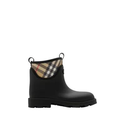 Burberry Check Pattern Boots Pull Tabs Rubber Sole In Multi