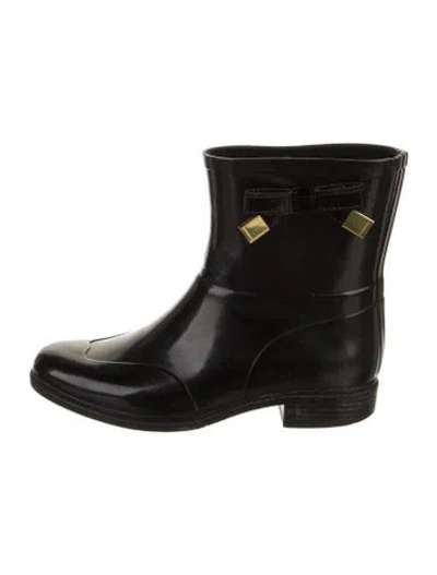 Pre-owned Burberry Rubber Bow Accents Rain Boots In Black