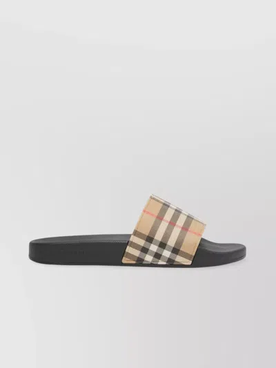 Burberry Brown Slides Sandals With Vintage Check Motif In Polyurethane In Multi