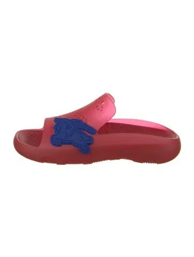 Pre-owned Burberry Rubber Cutout Accent Slides In Red