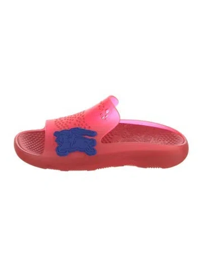 Pre-owned Burberry Rubber Cutout Accent Slides W/ Tags In Red