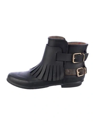 Pre-owned Burberry Rubber Fringe Trim Accent Rain Boots In Blue