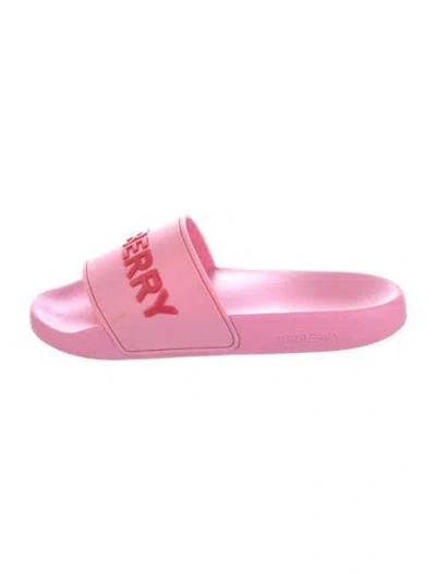 Pre-owned Burberry Rubber Graphic Print Slides In Pink