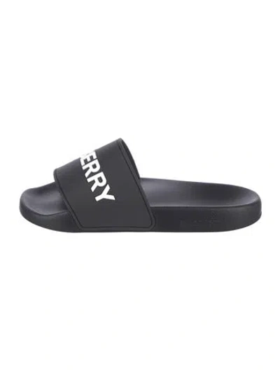 Pre-owned Burberry Rubber Graphic Print Slides W/ Tags In Black