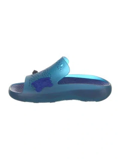 Pre-owned Burberry Rubber Lasercut Accents Slides In Blue
