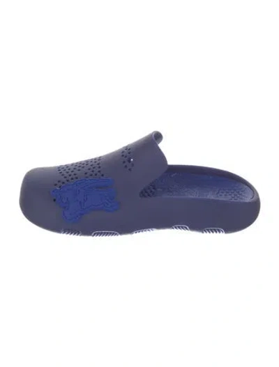 Pre-owned Burberry Rubber Lasercut Accents Slides In Blue