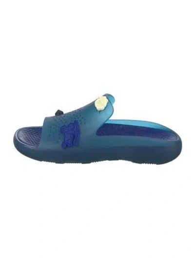 Pre-owned Burberry Rubber Lasercut Accents Slides W/ Tags In Blue