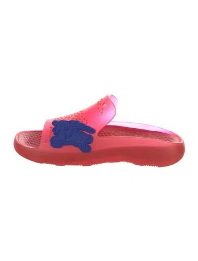 Pre-owned Burberry Rubber Lasercut Accents Slides W/ Tags In Red